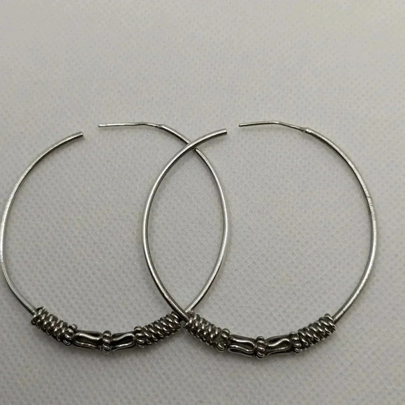 Large Bali  sterling hoops - Picture 2 of 3
